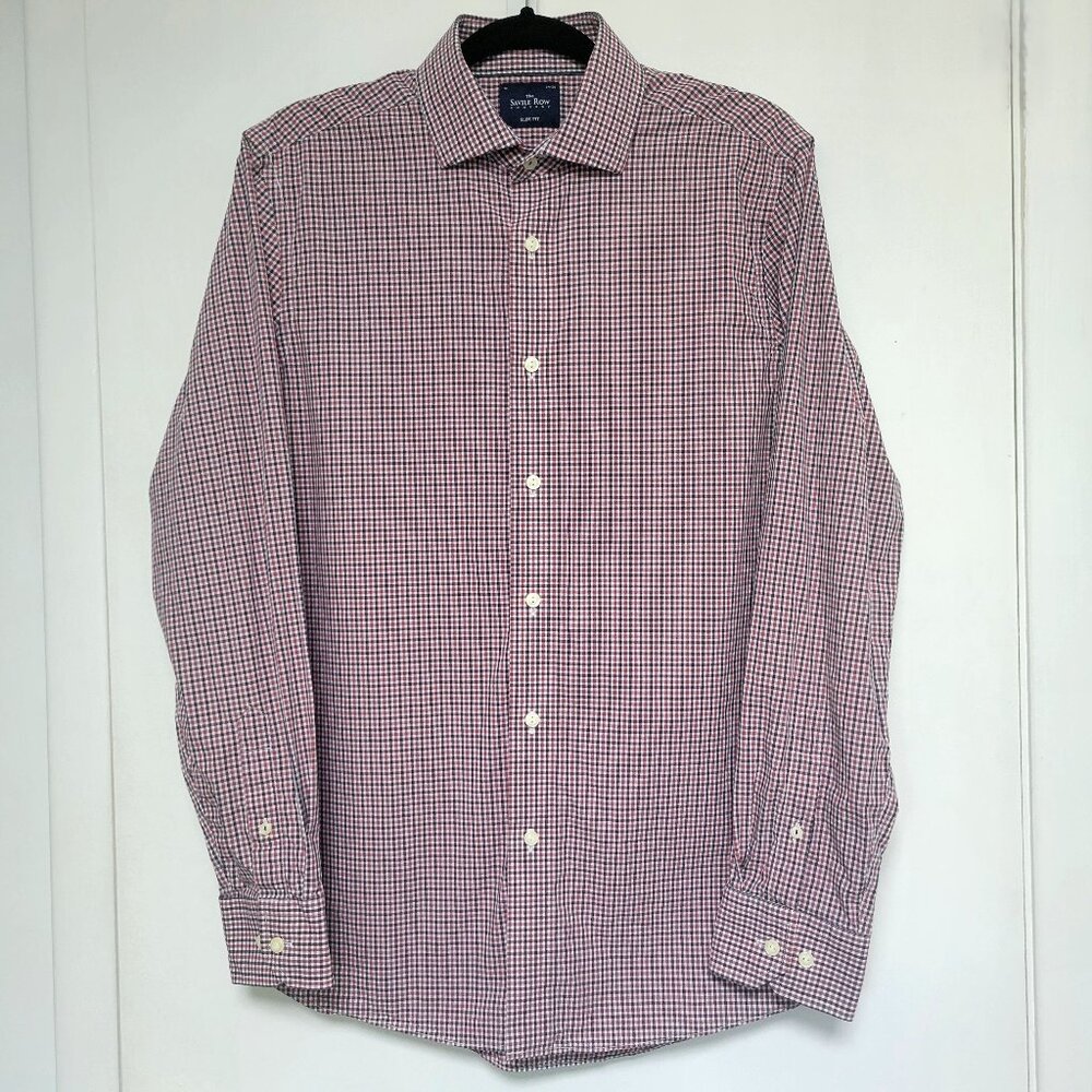 Savile Row Slim Fit Dress Shirt Red/Blue Gingham Check Size 16 34/35